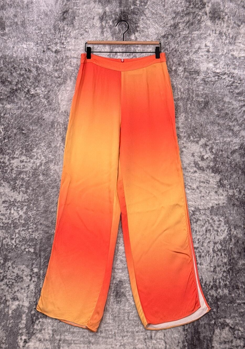 The Wolf Gang Pants Large Womens Orange Ombre Side Slit Wide Leg